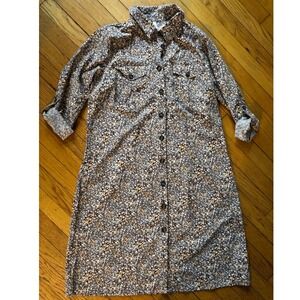 Ny Collection Women's Large Size 3/4 Roll Tab Sleeve Shirtdress Animal‎ Print